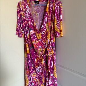 MSK Pink and Yellow Patterned Midi Dress
